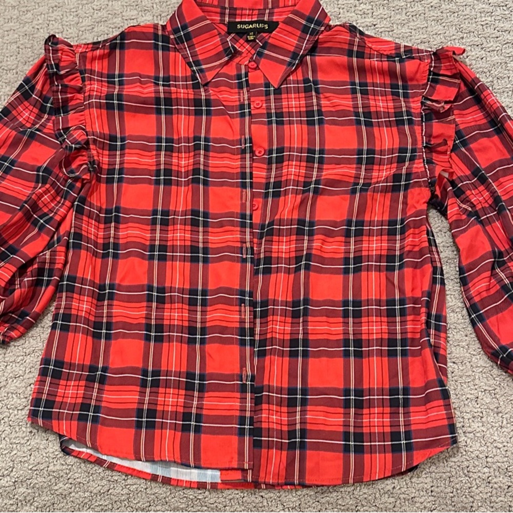 Sugarlips Red and Black Plaid Kids Button Down Shirt